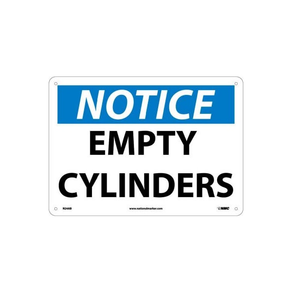 NMC OSHA Sign, Notice Empty Cylinders, 10in X 14in, White/Blue/Black